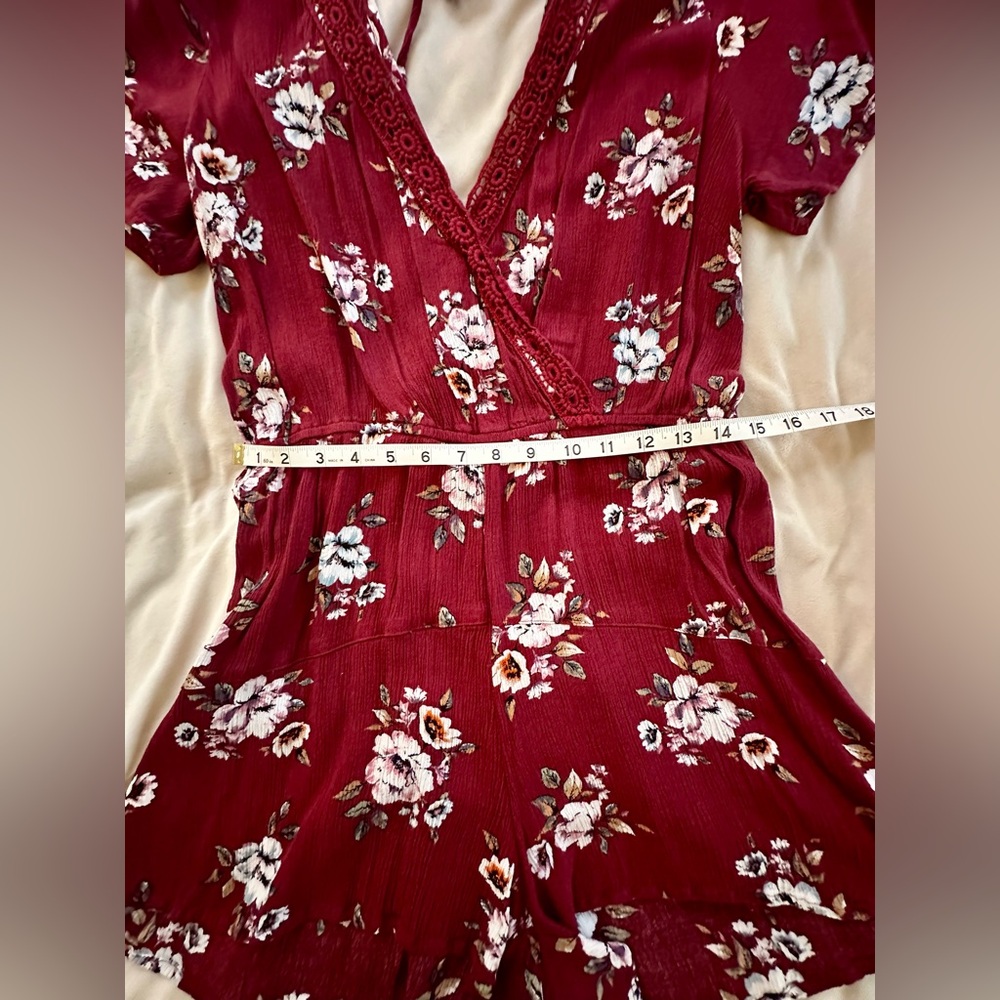 Deep Red Floral Romper - Picture 3 of 5